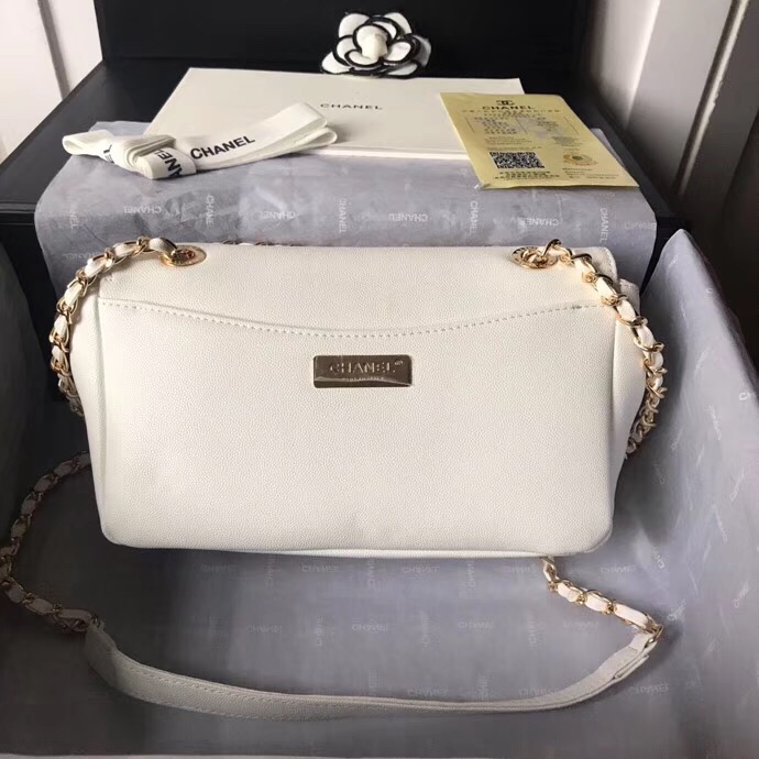 Chanel Calfskin & gold-Tone Metal AS0100 white