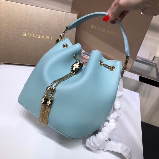 BVLGARI Serpenti Forever leather flap bag B287614 sky blue