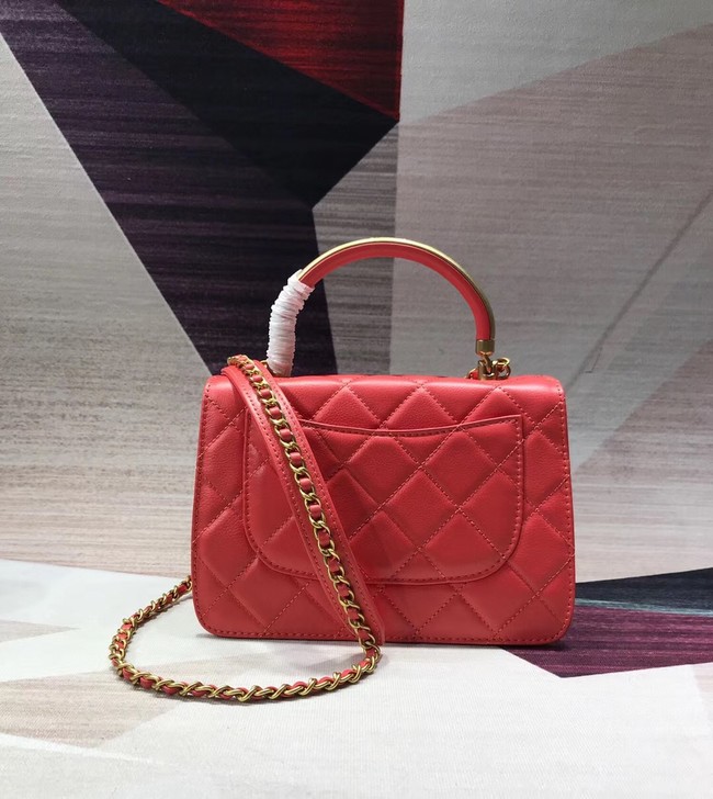 Chanel Sheepskin & gold-Tone Metal small Tote Bag AS0625 red