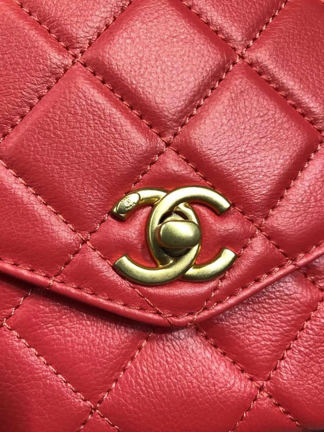 Chanel Sheepskin & gold-Tone Metal small Tote Bag AS0625 red