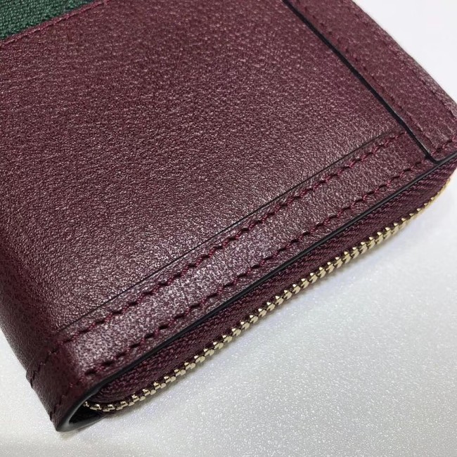 Gucci Ophidia leather zip wallet 523154 Wine