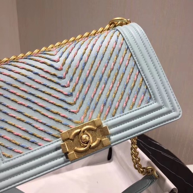 Chanel Leboy Original Calfskin leather Shoulder Bag G67086 sky blue & gold -Tone Metal