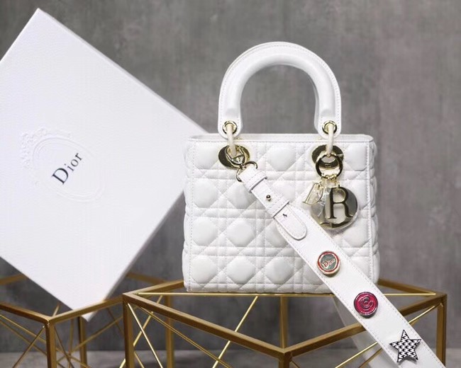 Dior lucky badges Original sheepskin Tote Bag A88035 white