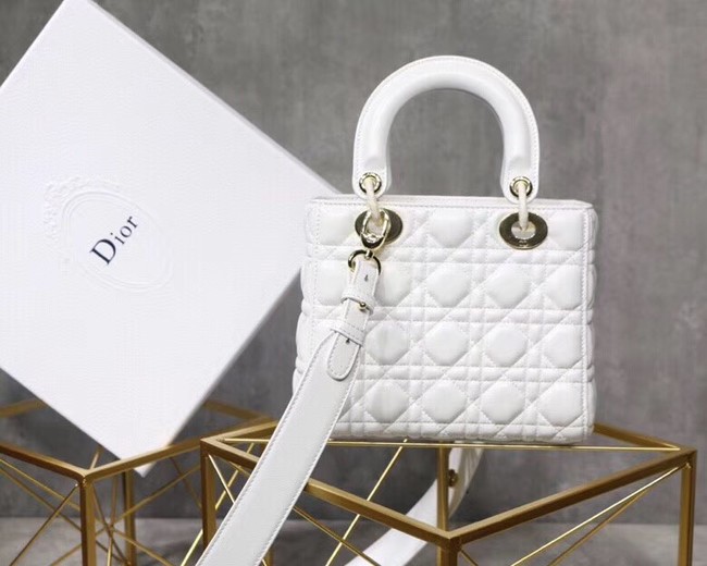 Dior lucky badges Original sheepskin Tote Bag A88035 white