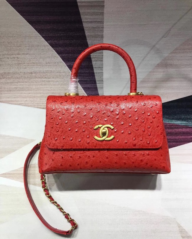 Chanel flap bag with top handle B93737 red