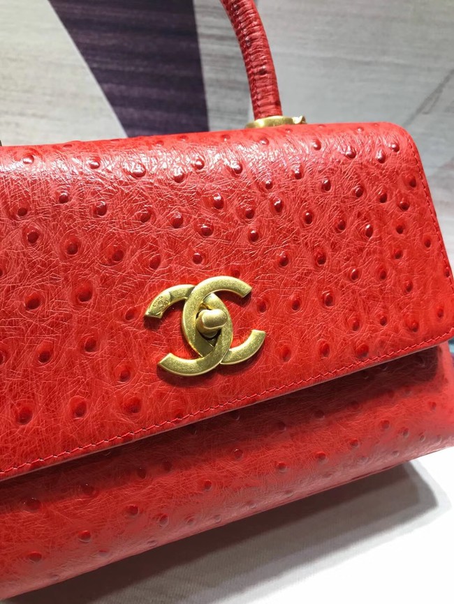 Chanel flap bag with top handle B93737 red