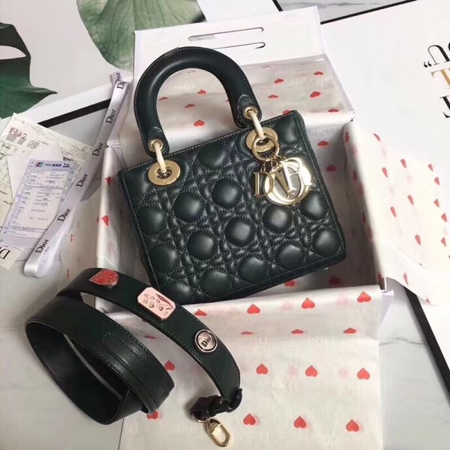 Dior lucky badges Original sheepskin Tote Bag A88035 Blackish green