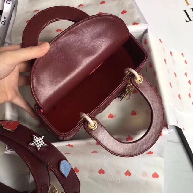 Dior lucky badges Original sheepskin Tote Bag A88035 Bordeaux