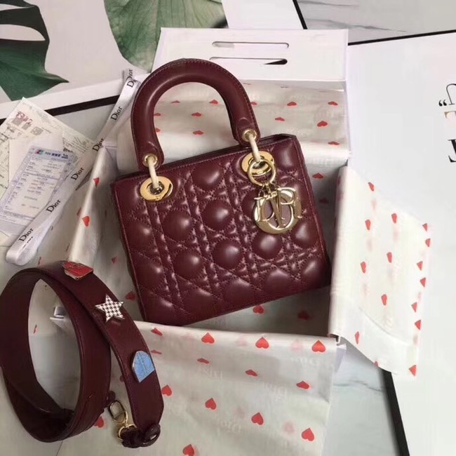 Dior lucky badges Original sheepskin Tote Bag A88035 Bordeaux