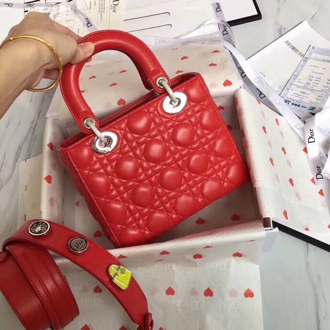 Dior lucky badges Original sheepskin Tote Bag A88035 red