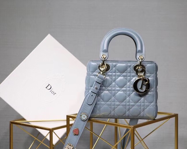 Dior lucky badges Original sheepskin Tote Bag A88035 sky blue