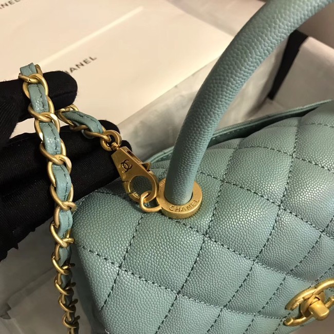 Chanel original Caviar leather flap bag top handle A92290 green &gold-Tone Metal