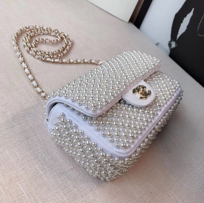 Chanel flap bag pearl bag A1116 White