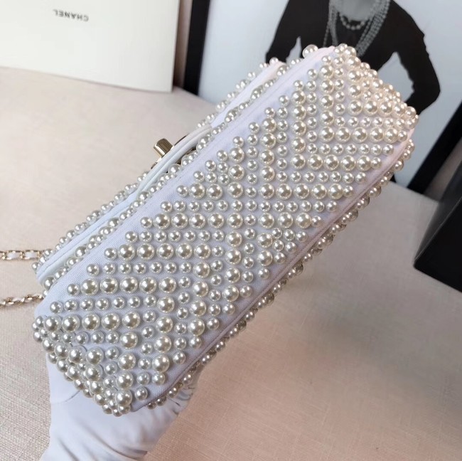 Chanel flap bag pearl bag A1116 White