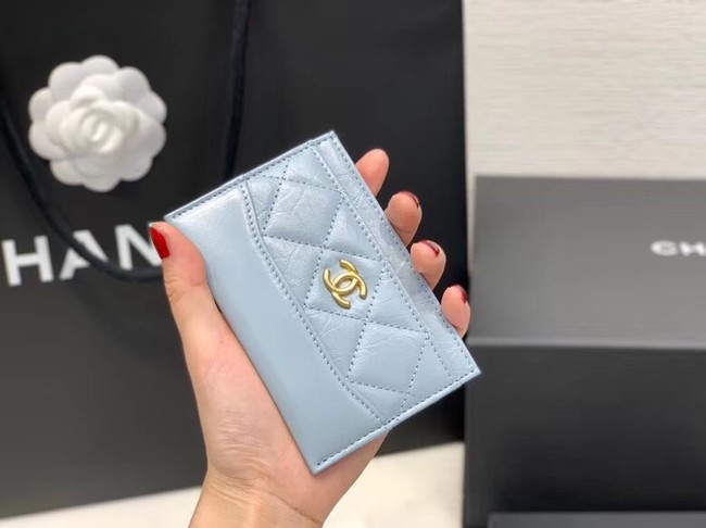 Chanel classic card holder Calfskin & Gold-Tone Metal A31510 light blue