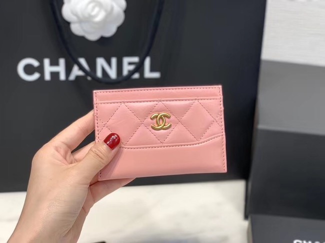 Chanel classic card holder Calfskin & Gold-Tone Metal A31510 pink