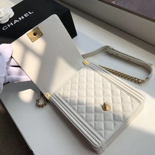 Boy chanel handbag Grained Calfskin & Gold-Tone Metal AS0130 white