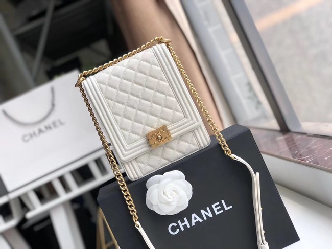 Boy chanel handbag Grained Calfskin & Gold-Tone Metal AS0130 white