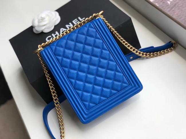 Boy chanel handbag Grained Calfskin & Gold-Tone Metal AS0130 blue