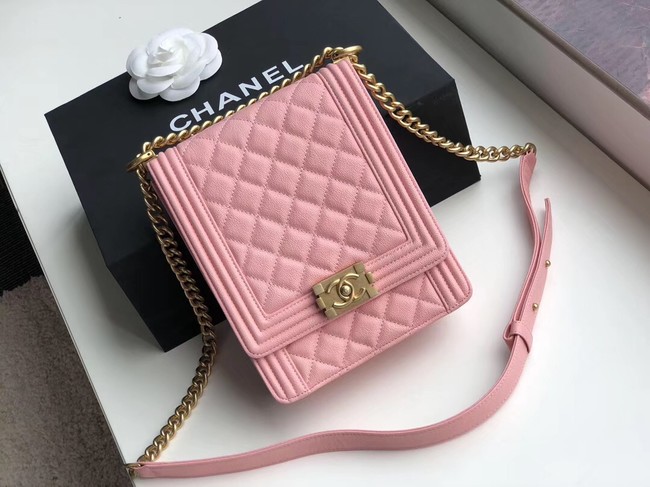 Boy chanel handbag Grained Calfskin & Gold-Tone Metal AS0130 pink