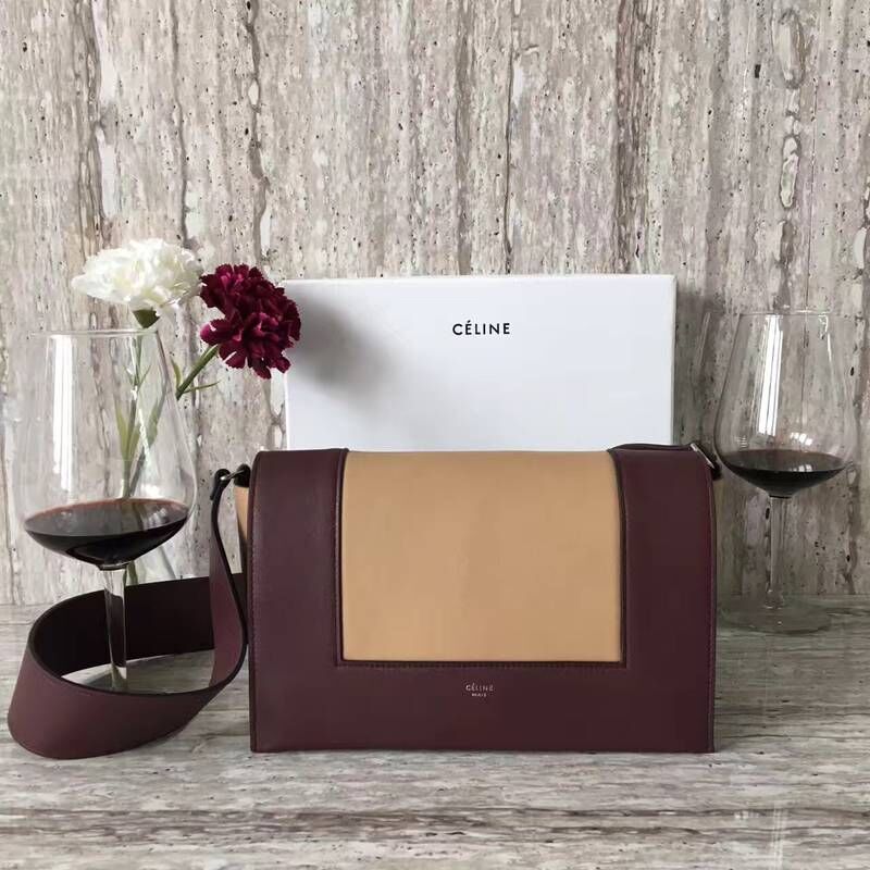 Celine frame Bag Original Calf Leather 5756 Burgundy&apricot