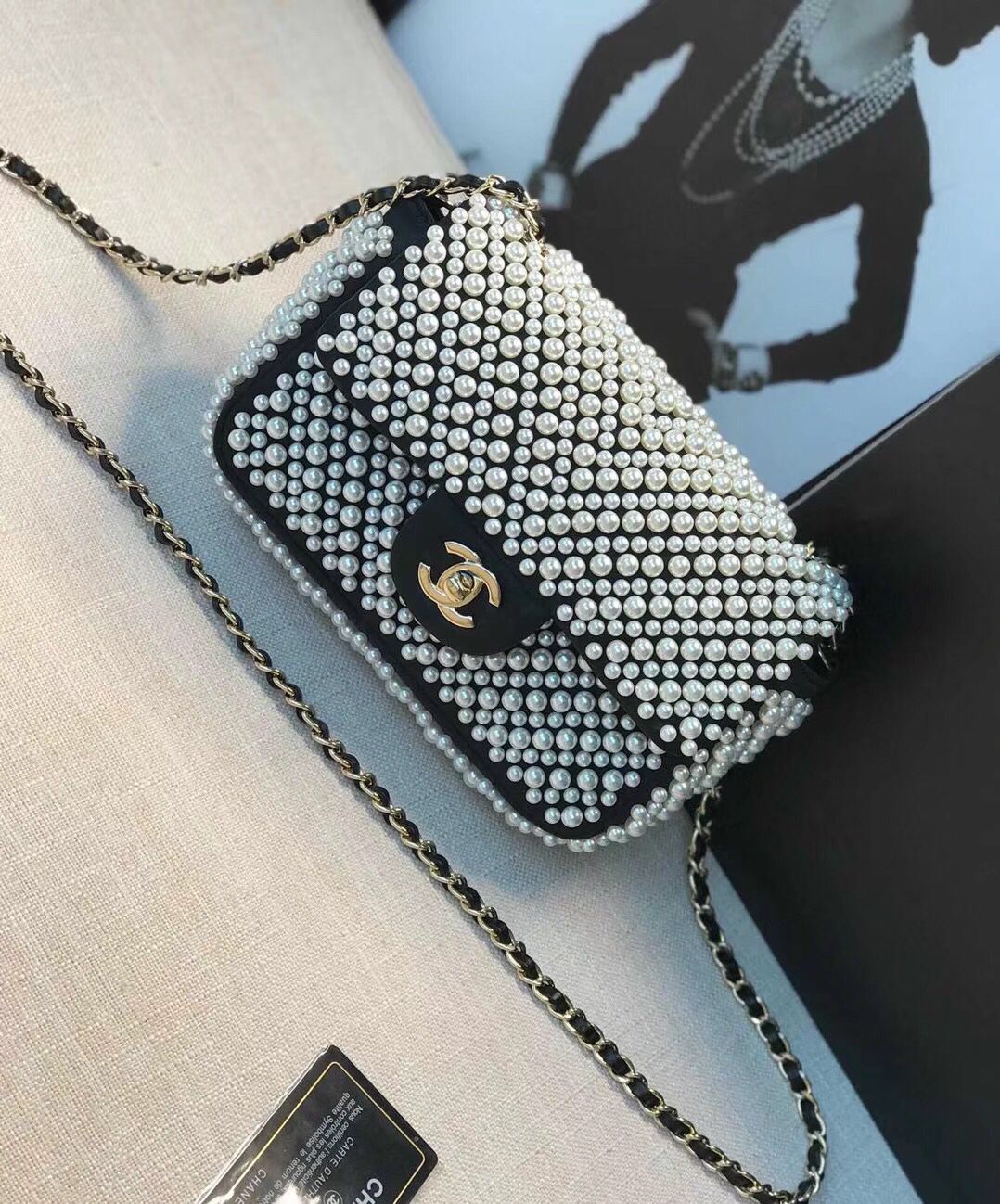 Chanel Flap Pearl Bag A1116 Black