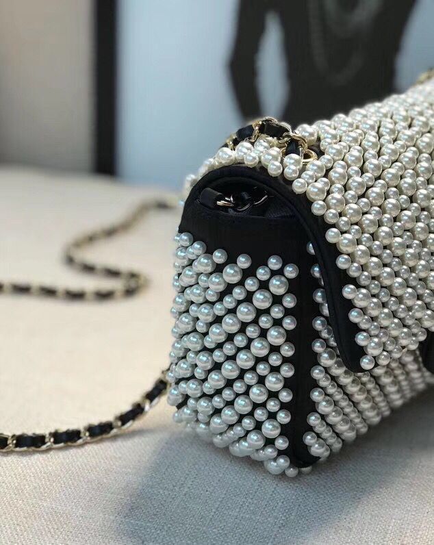 Chanel Flap Pearl Bag A1116 Black