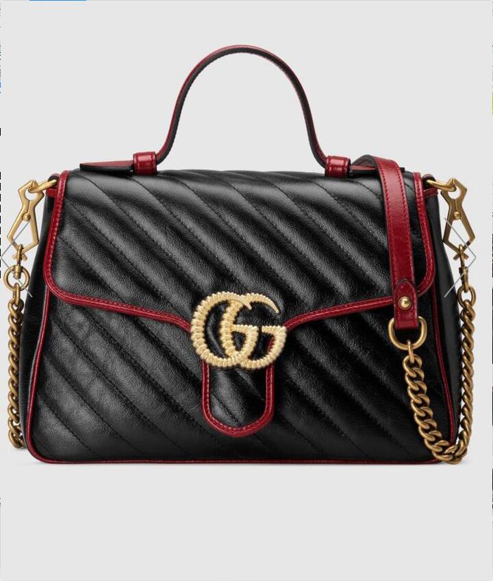 Gucci GG Marmont Mini Top Handle Bag 547260 Black&Wine