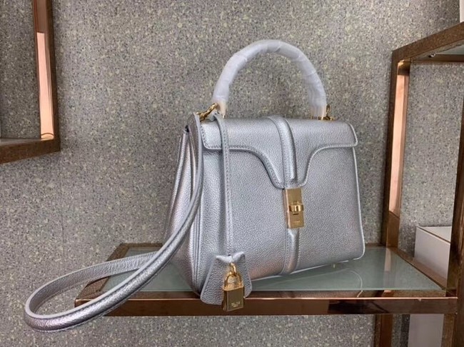 CELINE SMALL 16 BAG IN LAMINATED GRAINED CALFSKIN 188003 SILVER