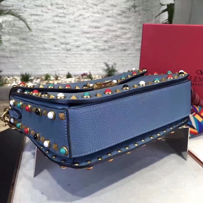 VALENTINO Rockstud leather messenger bag 50055 blue