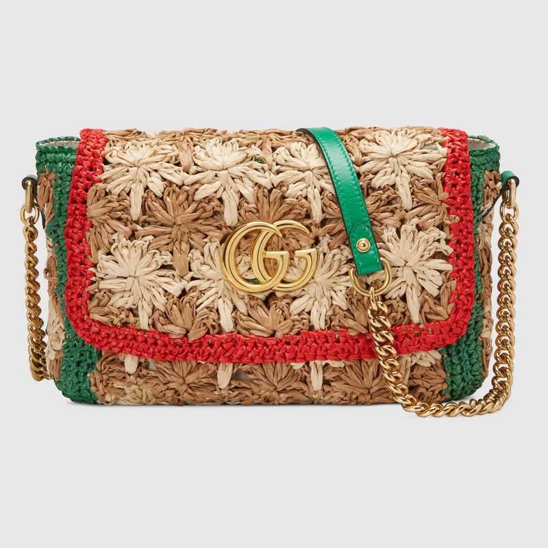 Gucci GG Marmont raffia small shoulder bag 574433 Red and green