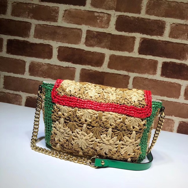 Gucci GG Marmont raffia small shoulder bag 574433 Red and green