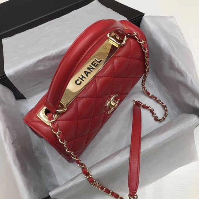 Chanel CC original lambskin top handle flap bag 92236 red&Gold-Tone Metal