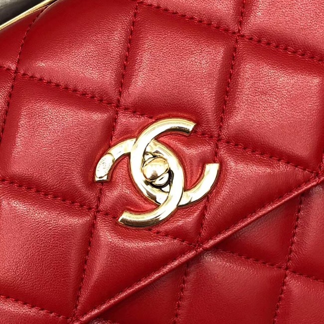 Chanel CC original lambskin top handle flap bag 92236 red&Gold-Tone Metal