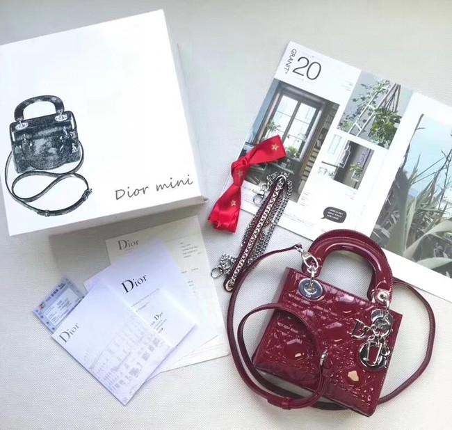 Dior MINI LADY DIOR CALFSKIN BAG M0505O burgundy