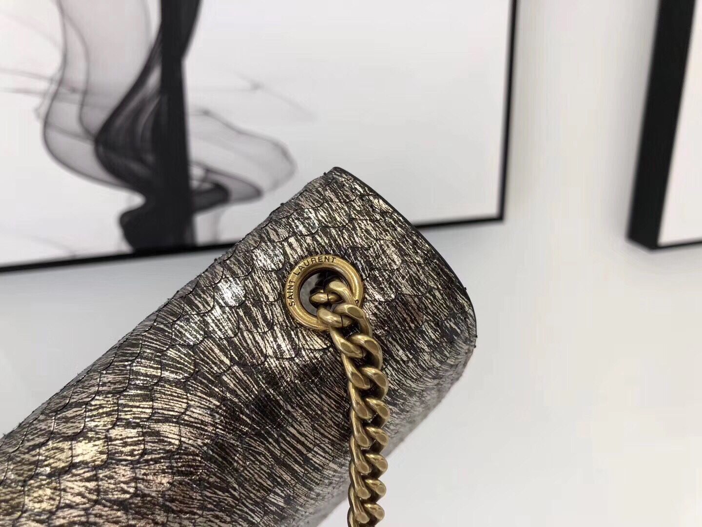 SAINT LAURENT Kate Snake Leather croc-embossed Shoulder Bag 474366 Gold