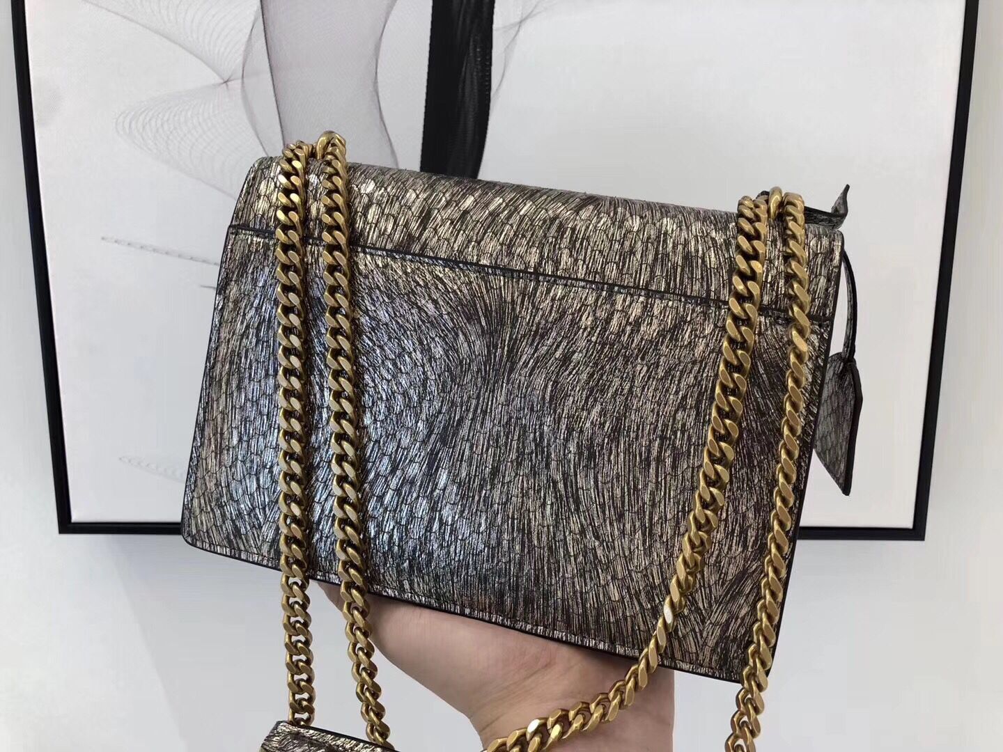 SAINT LAURENT Monogram Sunset medium Snake Leather cross-body Bag 442906 Gold