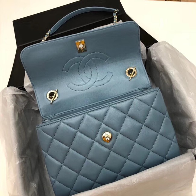 Chanel CC original lambskin top handle flap bag 92236 blue&Gold-Tone Metal