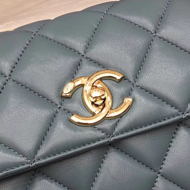 Chanel CC original lambskin top handle flap bag 92236 blue&Gold-Tone Metal