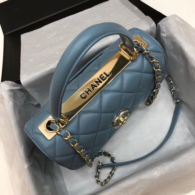 Chanel CC original lambskin top handle flap bag 92236 blue&Gold-Tone Metal