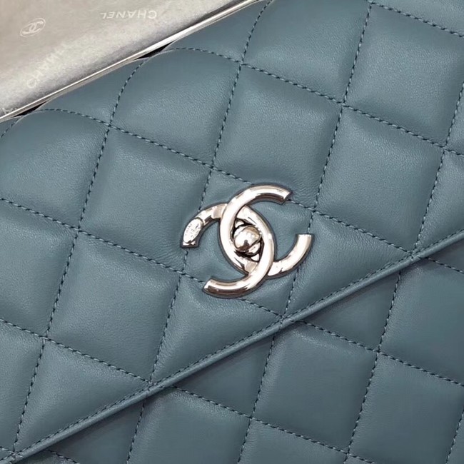 Chanel CC original lambskin top handle flap bag 92236 blue&silver-Tone Metal