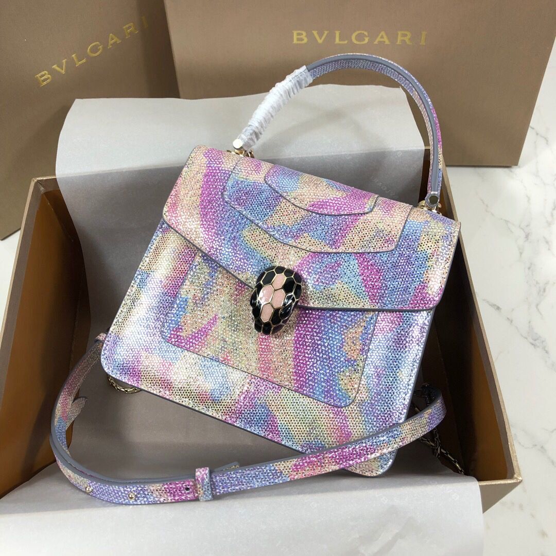 BVLGARI Serpenti Forever Metallic-leather Shoulder Bag 058962 Multicolor&Purple