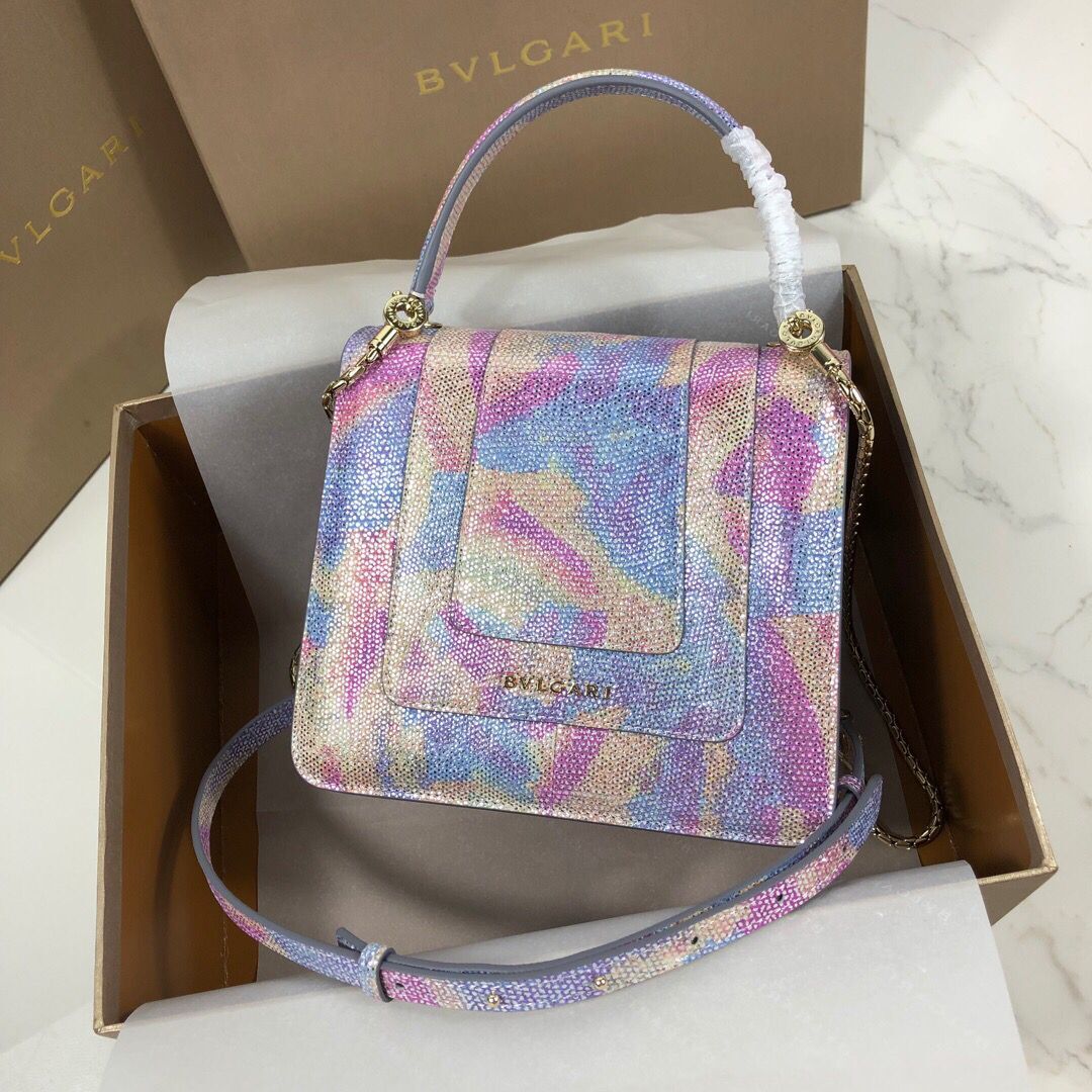 BVLGARI Serpenti Forever Metallic-leather Shoulder Bag 058962 Multicolor&Purple