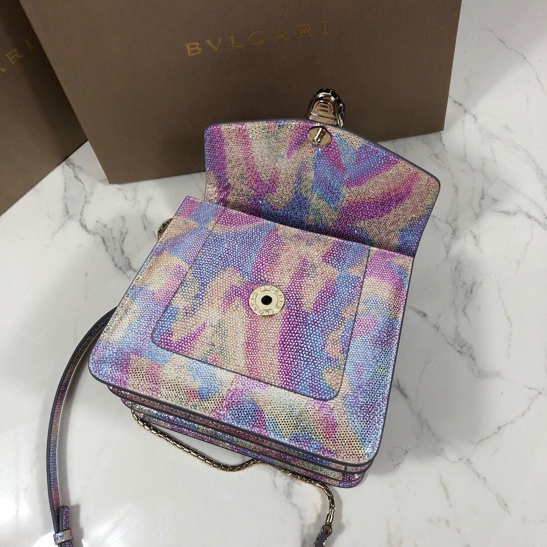 BVLGARI Serpenti Forever Metallic-leather Shoulder Bag 058962 Multicolor&Purple