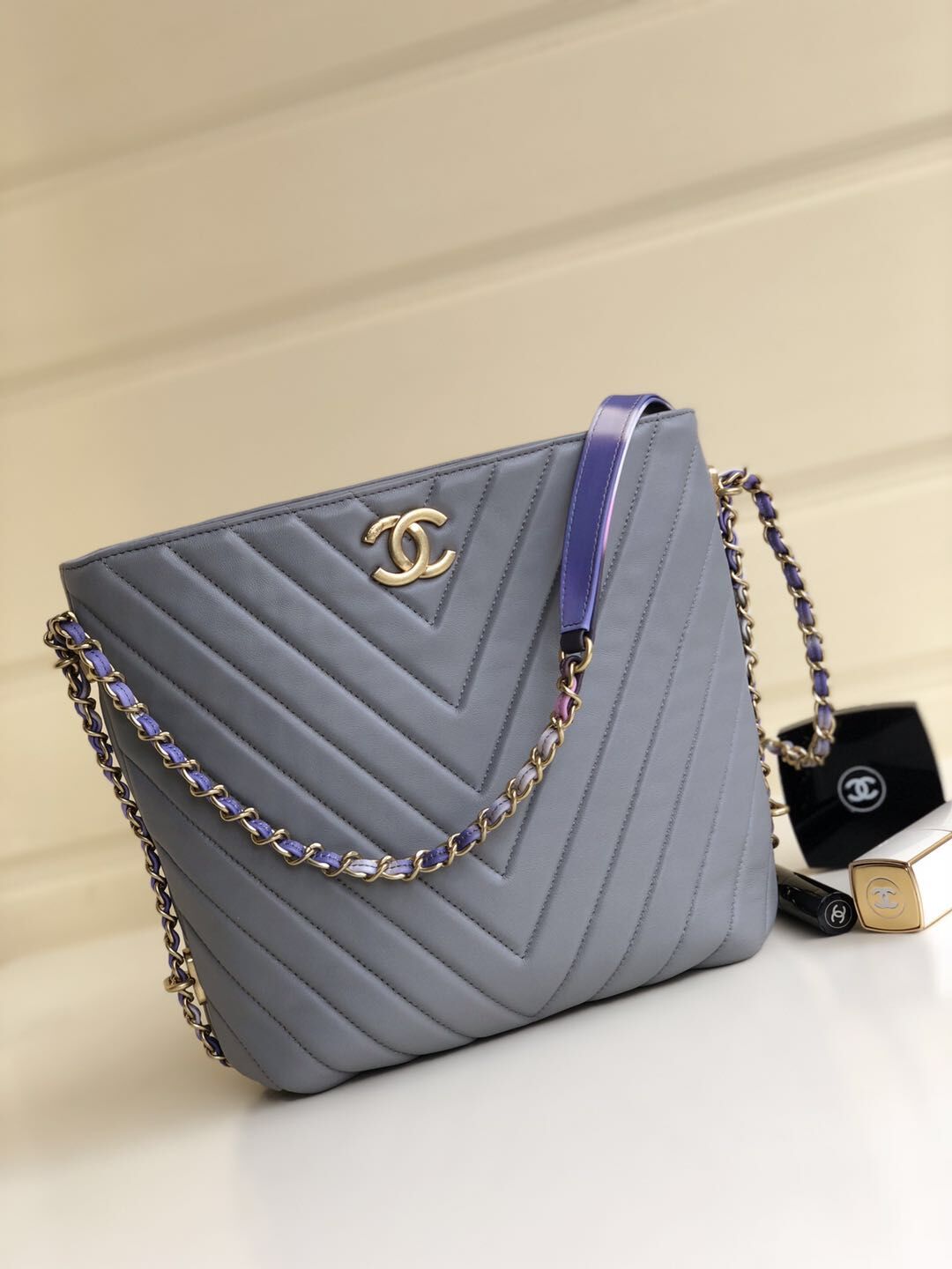 Chanel CC Original Lambskin Leather Blue V92238 Gold