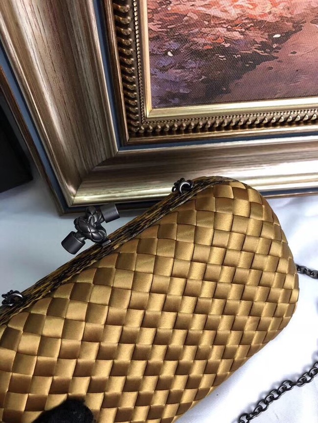 BOTTEGA VENETA Knot snakeskin-trimmed satin clutch 62548 Bronze