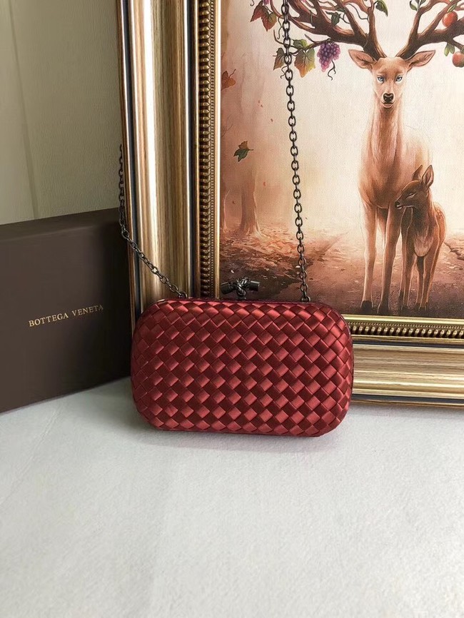 BOTTEGA VENETA Knot snakeskin-trimmed satin clutch 62548 Burgundy