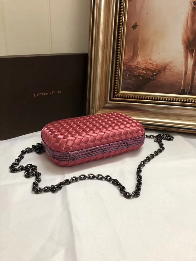 BOTTEGA VENETA Knot snakeskin-trimmed satin clutch 62548 Watermelon Red