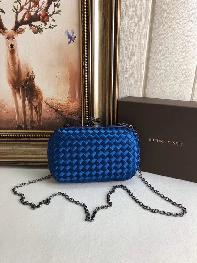 BOTTEGA VENETA Knot snakeskin-trimmed satin clutch 62548 blue