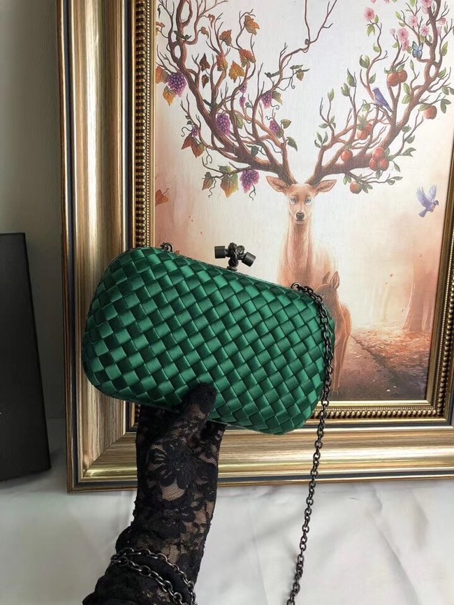 BOTTEGA VENETA Knot snakeskin-trimmed satin clutch 62548 green